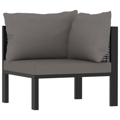6-Delige Loungeset Met Kussens Poly Rattan Antraciet 1 3x hoek + 2x midden + Tafel