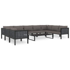 0-Delige Loungeset Met Kussens Poly Rattan Antraciet 1 4x hoek + 5x midden + Tafel