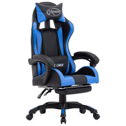 Racing chair with footrest faux leather blue and black