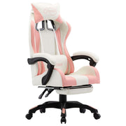 Racing chair with footrest faux leather pink and white