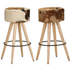 Bar Stools 2 Pcs Rough Mango Wood Real Leather Brown
