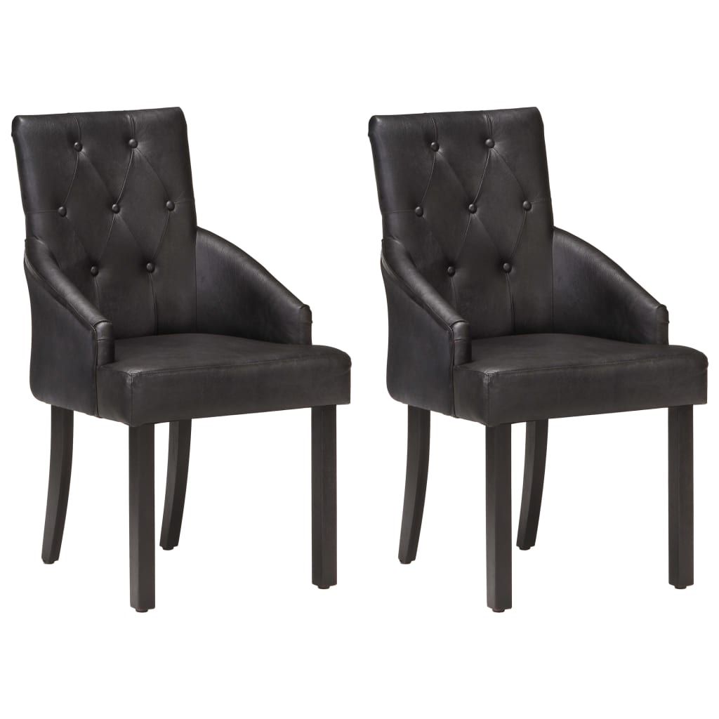 Eetkamerstoelen Echt Geitenleer 2 Zwart