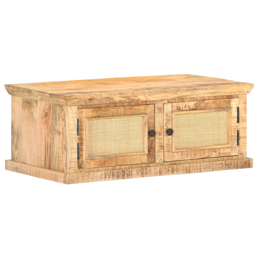 Salontafel 90X50X35 Cm Massief Mangohout En Natuurlijk Riet