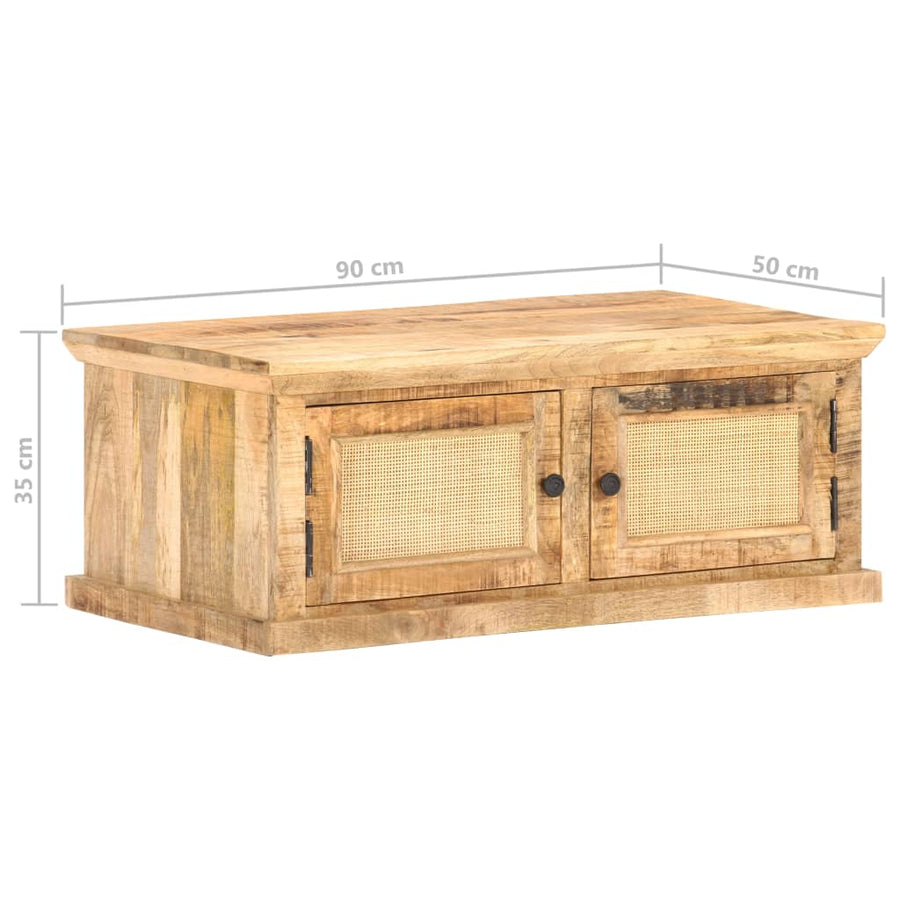 Salontafel 90X50X35 Cm Massief Mangohout En Natuurlijk Riet