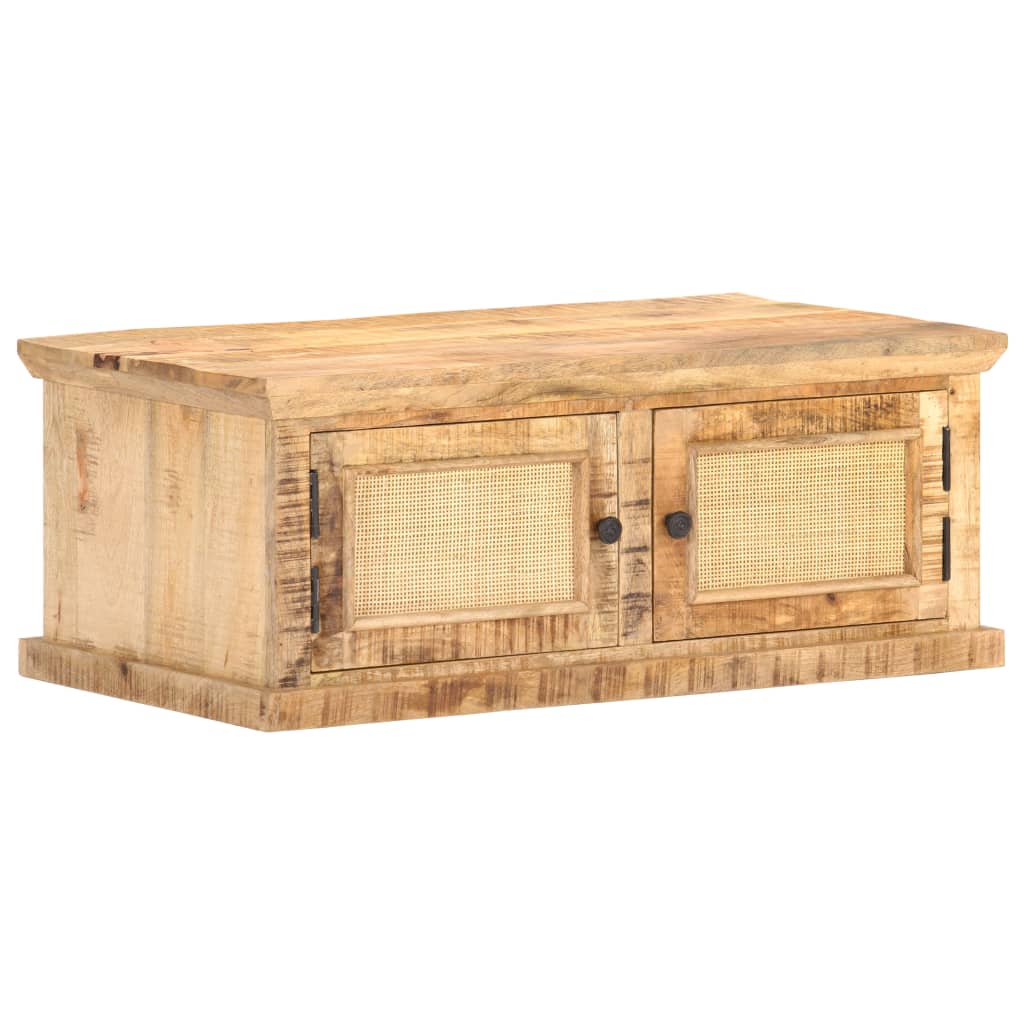 Salontafel 90X50X35 Cm Massief Mangohout En Natuurlijk Riet