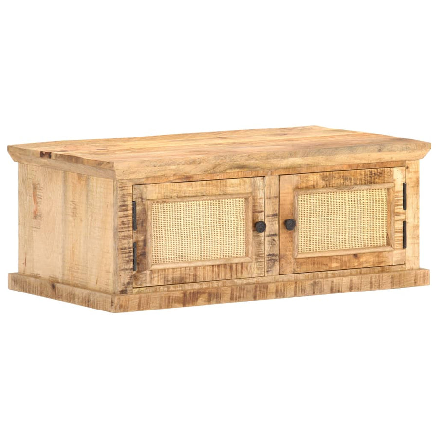 Salontafel 90X50X35 Cm Massief Mangohout En Natuurlijk Riet