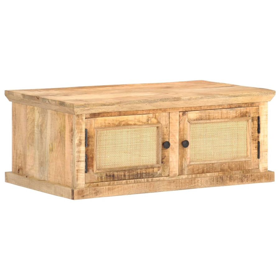 Salontafel 90X50X35 Cm Massief Mangohout En Natuurlijk Riet