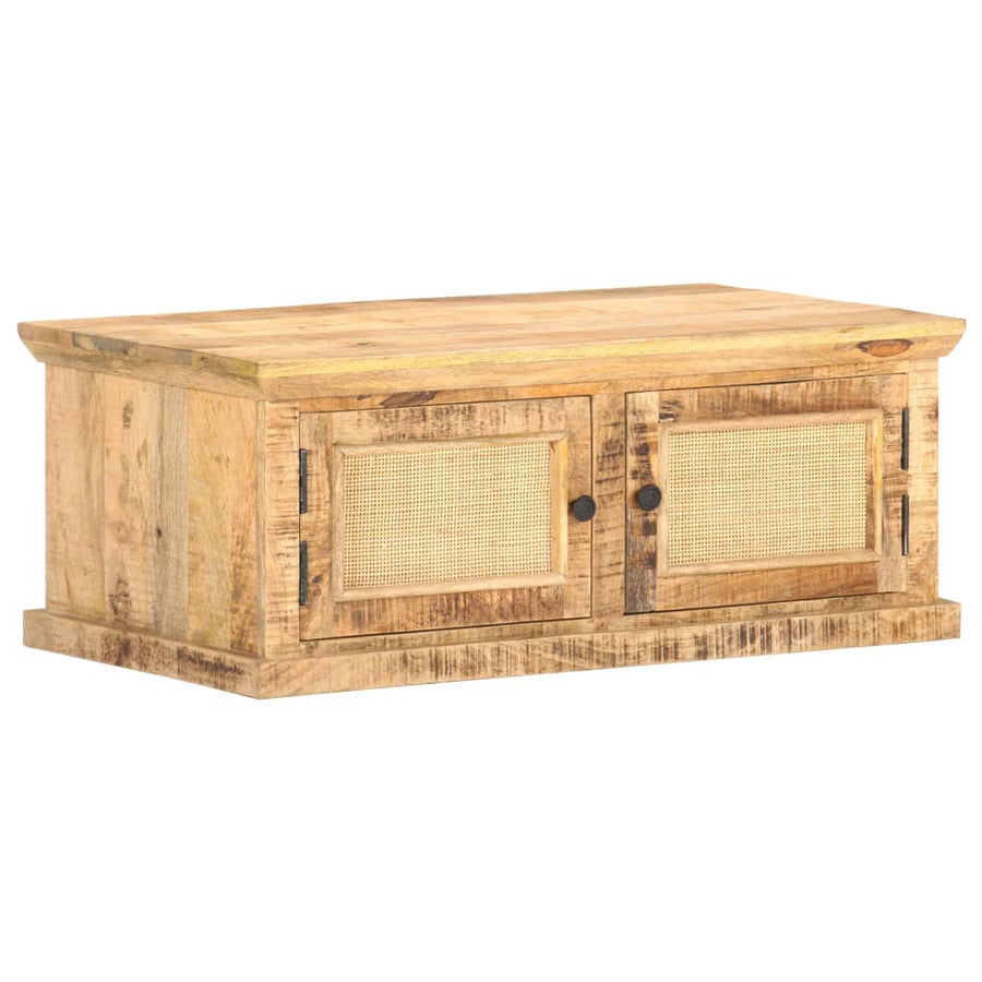 Salontafel 90X50X35 Cm Massief Mangohout En Natuurlijk Riet