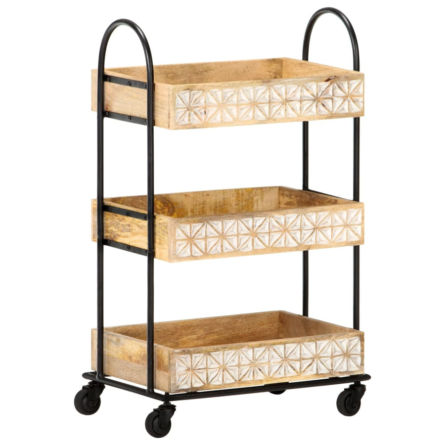 Keukentrolley 3-laags 46x30x76 cm massief mangohout