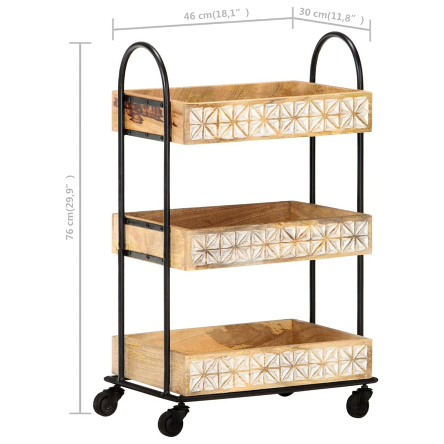 Keukentrolley 3-laags 46x30x76 cm massief mangohout