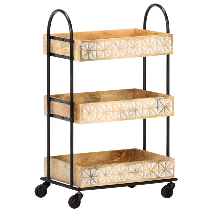 Keukentrolley 3-laags 46x30x76 cm massief mangohout