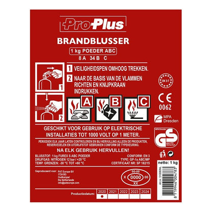 Proplus Brandblusser 1Kg Abc Poeder Nl + Manometer Vorstbestendig Universeel Inzetbaar