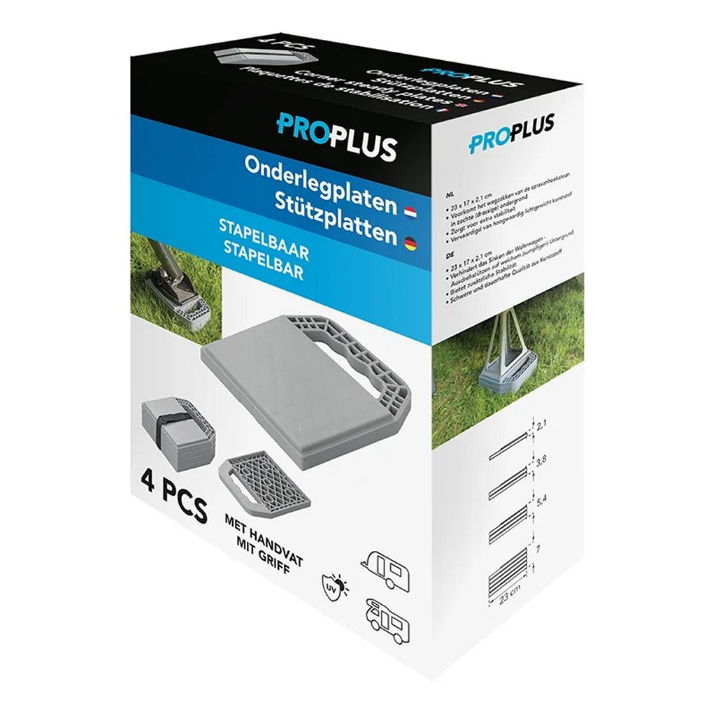 Proplus Onderlegplaten Stapelbaar Met Handvat 4 Stuks Grijs