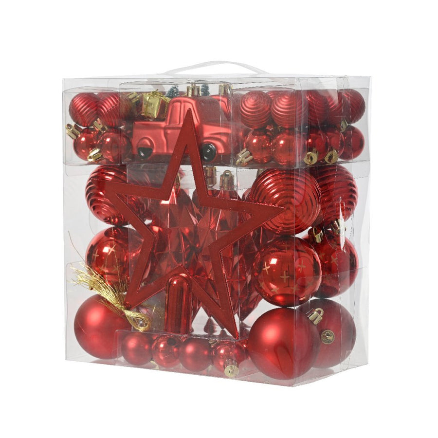 Decoris Kerstboom Decoratie 67-Delig Rood