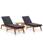 Ligbedden set 2 stuks met tafel massief acaciahout poly rattan