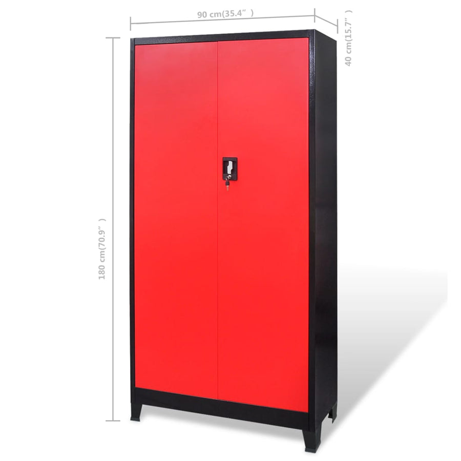 Gereedschapskast Met Kist 90X40X180 Cm Staal Rood En Zwart Grijs