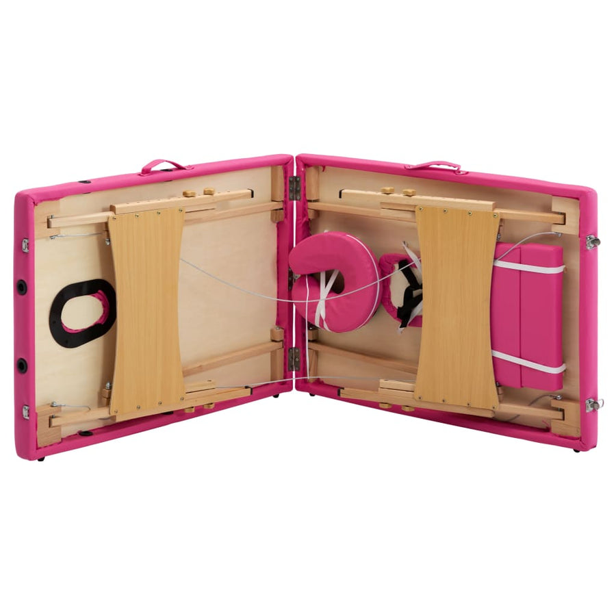 Massagetafel Inklapbaar 2 Zones Hout Roze