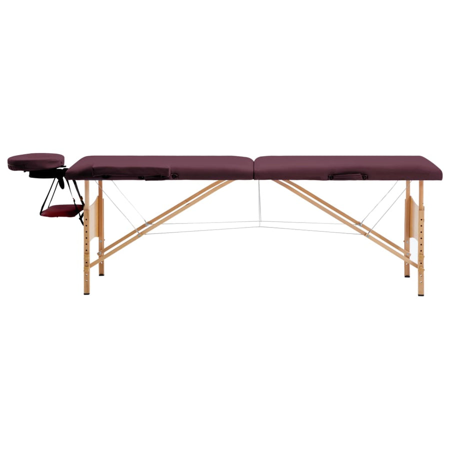Massagetafel Inklapbaar 2 Zones Hout Wijnpaars