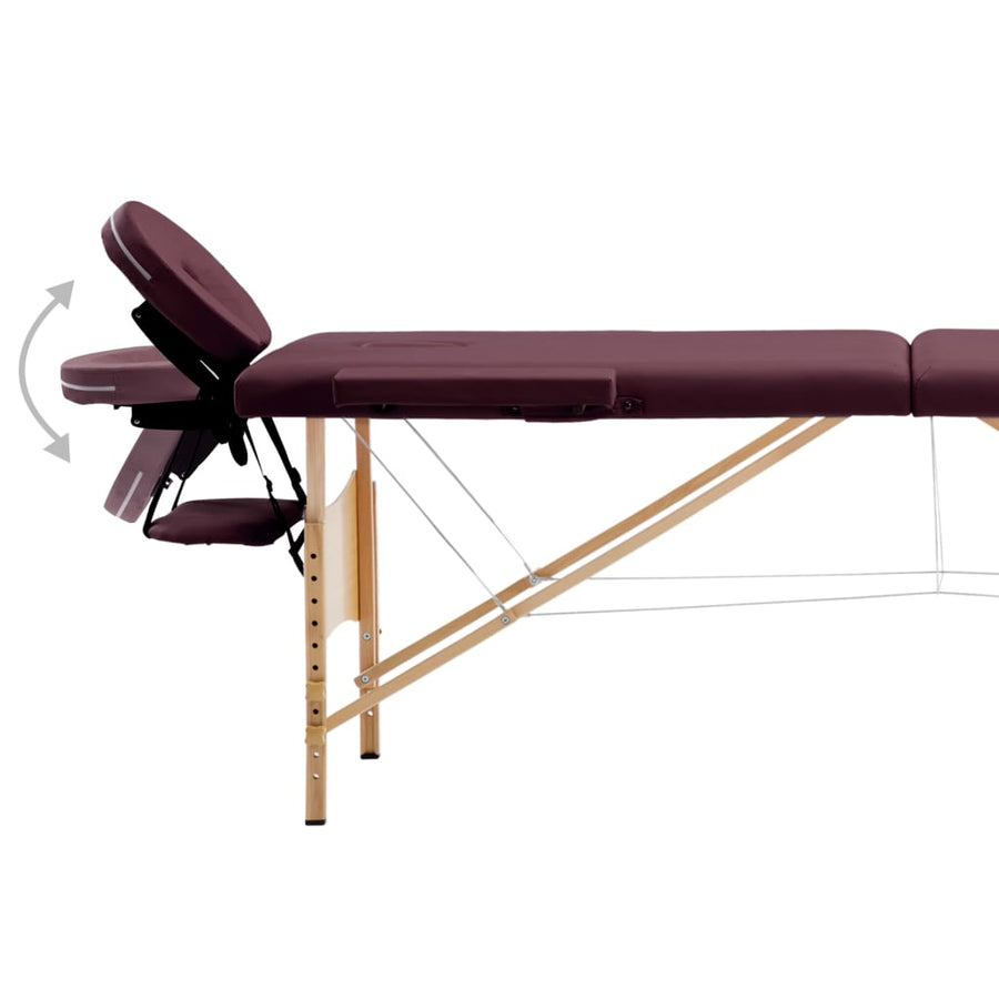 Massagetafel Inklapbaar 2 Zones Hout Wijnpaars