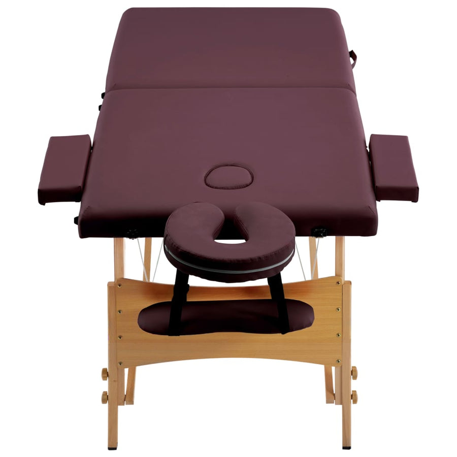 Massagetafel Inklapbaar 2 Zones Hout Wijnpaars