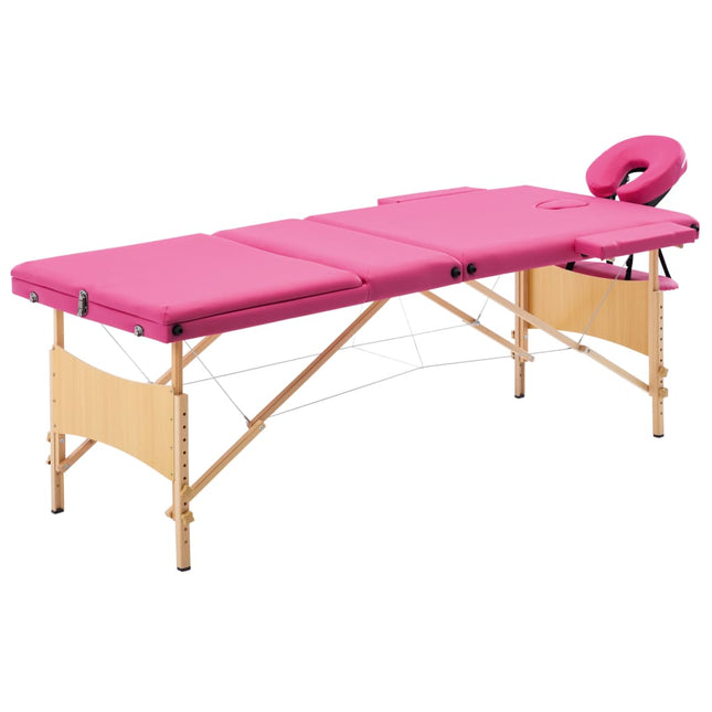 Massagetafel Inklapbaar 3 Zones Hout Roze