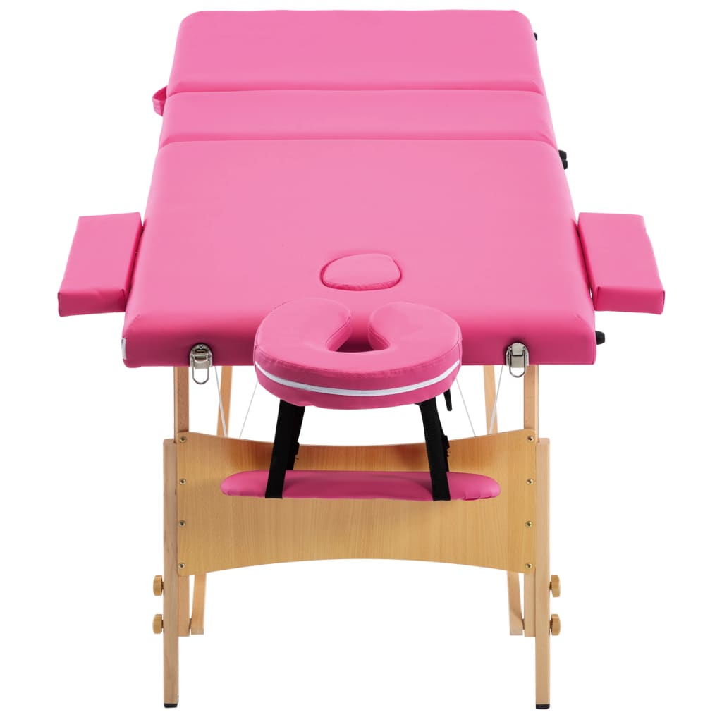 Massagetafel Inklapbaar 3 Zones Hout Roze