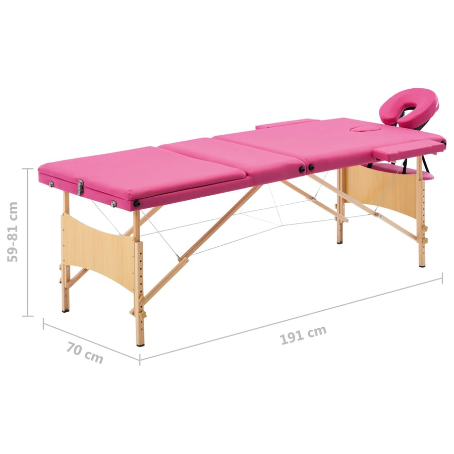 Massagetafel Inklapbaar 3 Zones Hout Roze