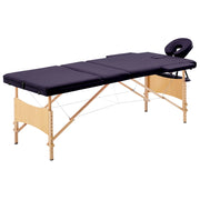 Massagetafel inklapbaar 3 zones paars hout