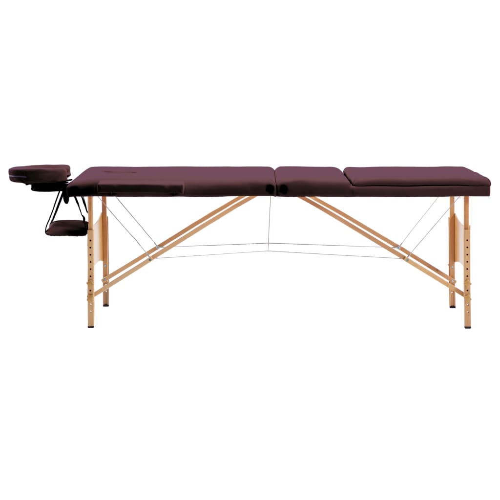 Massagetafel Inklapbaar 3 Zones Hout Wijnpaars
