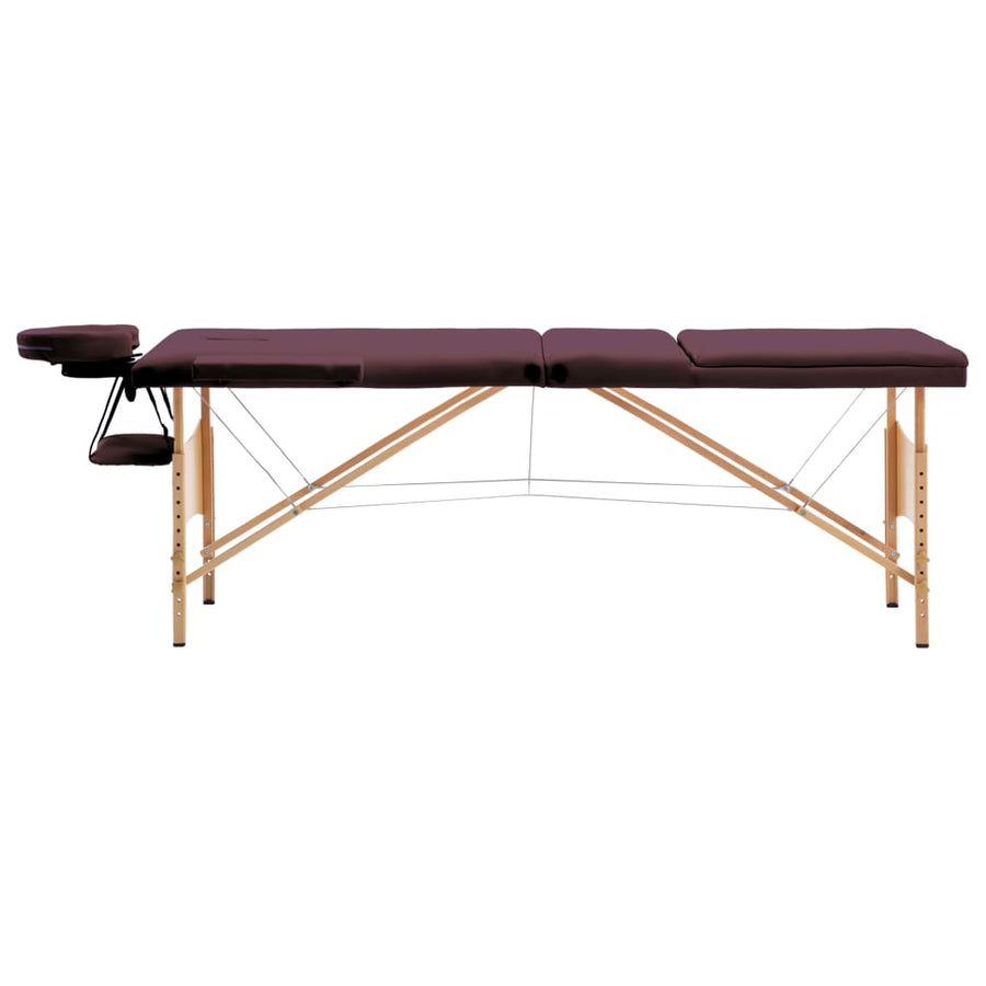 Massagetafel Inklapbaar 3 Zones Hout Wijnpaars