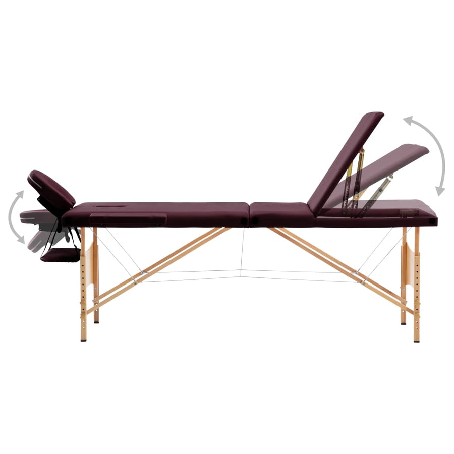 Massagetafel Inklapbaar 3 Zones Hout Wijnpaars