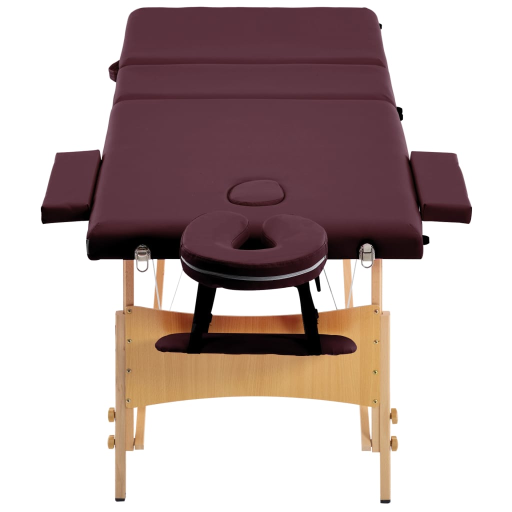 Massagetafel Inklapbaar 3 Zones Hout Wijnpaars