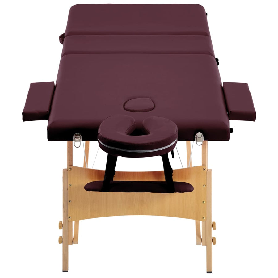Massagetafel Inklapbaar 3 Zones Hout Wijnpaars