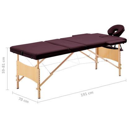 Massagetafel Inklapbaar 3 Zones Hout Wijnpaars