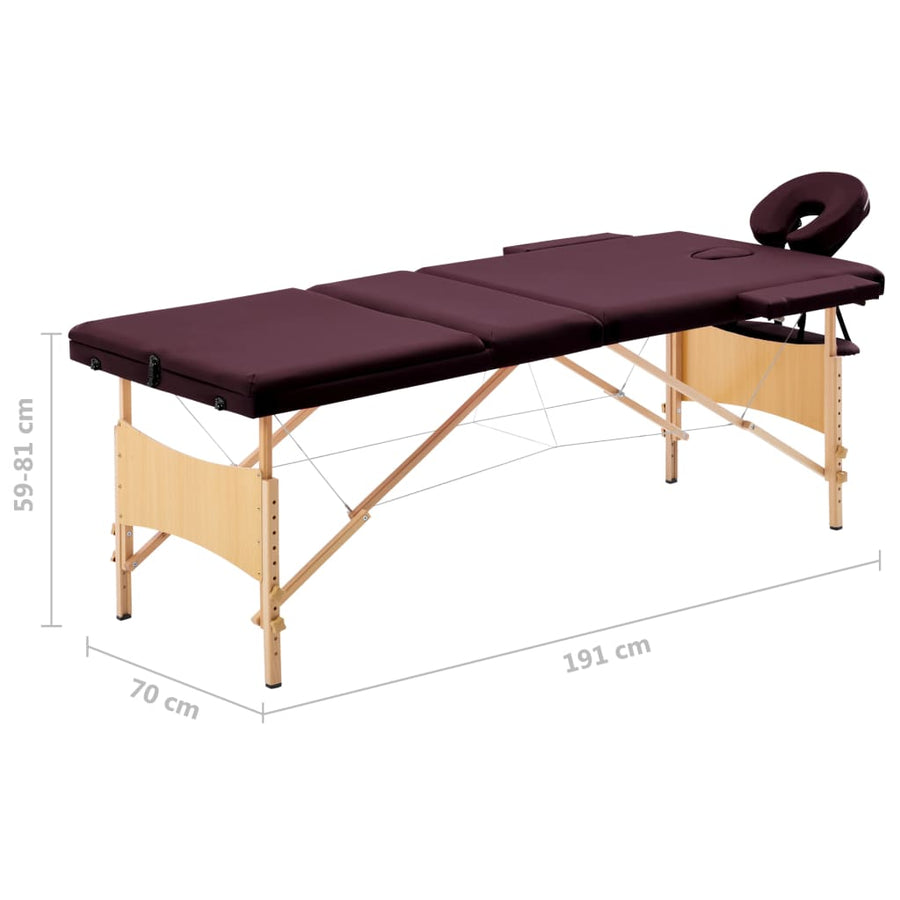 Massagetafel Inklapbaar 3 Zones Hout Wijnpaars