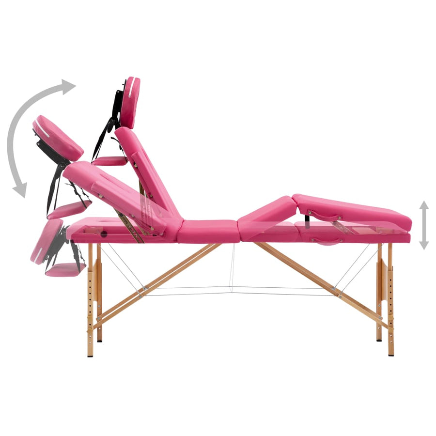 Massagetafel Inklapbaar 4 Zones Hout Roze