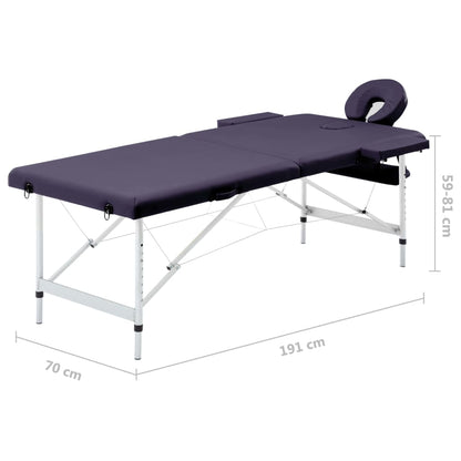 Massagetafel Inklapbaar 2 Zones Aluminum Paars