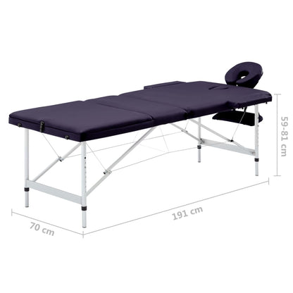Massagetafel Inklapbaar 3 Zones Aluminum Paars