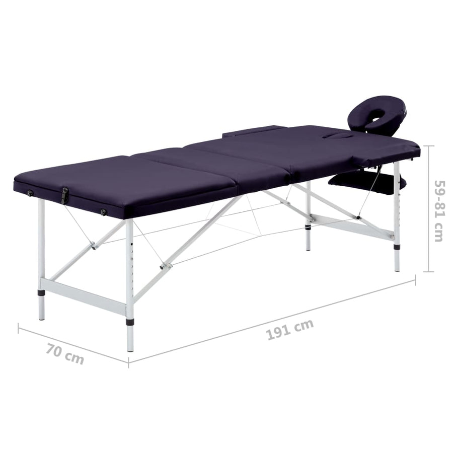 Massagetafel Inklapbaar 3 Zones Aluminum Paars