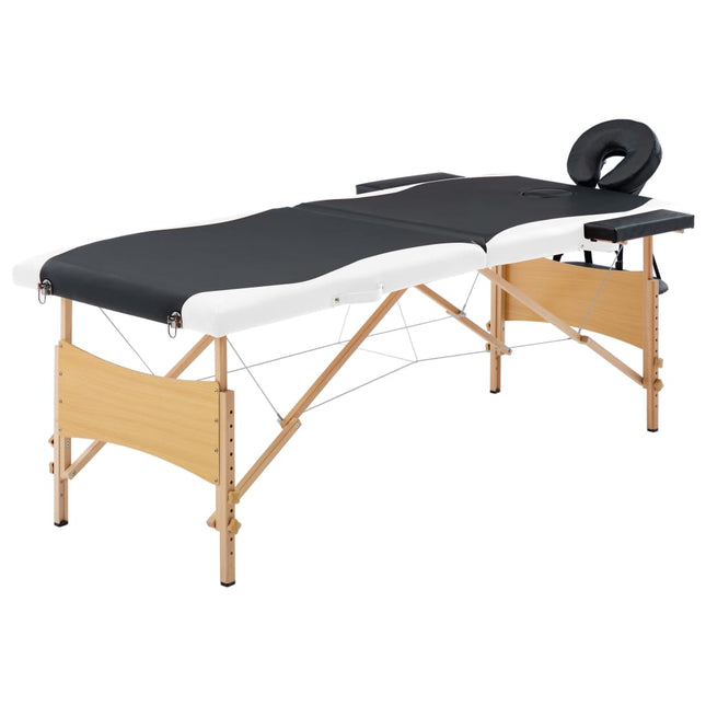 Massagetafel Inklapbaar 2 Zones Hout Zwart en wit