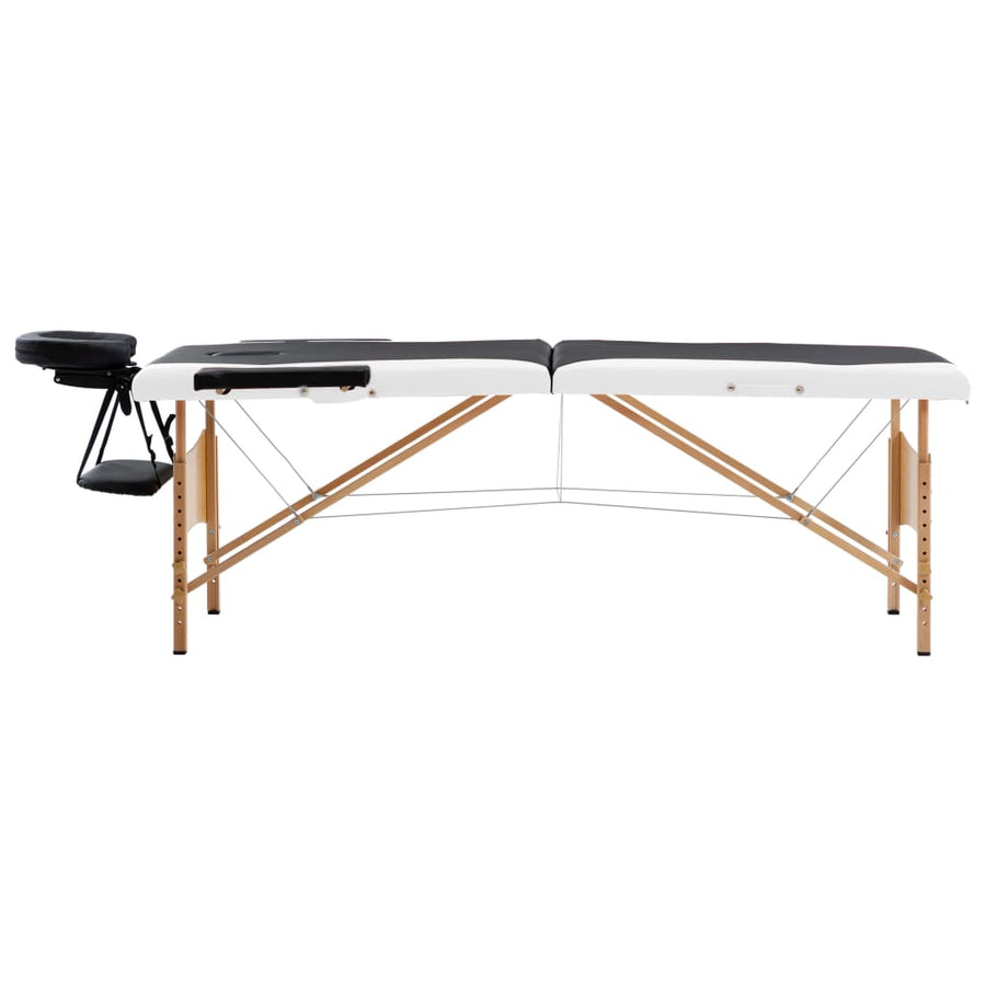 Massagetafel Inklapbaar 2 Zones Hout Zwart en wit