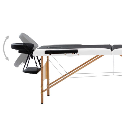 Massagetafel Inklapbaar 2 Zones Hout Zwart en wit