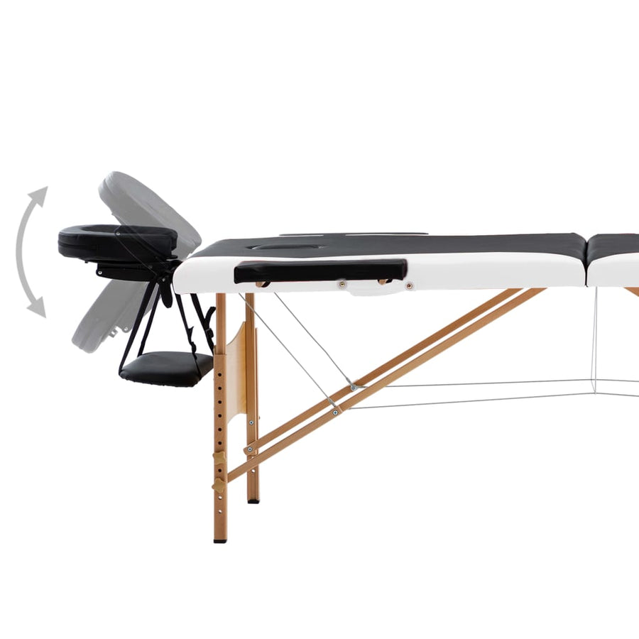 Massagetafel Inklapbaar 2 Zones Hout Zwart en wit