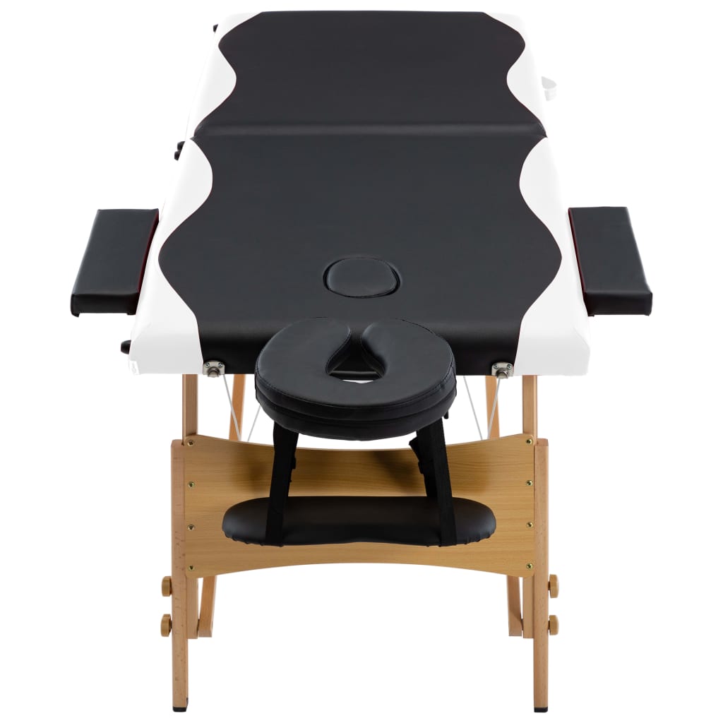 Massagetafel Inklapbaar 2 Zones Hout Zwart en wit