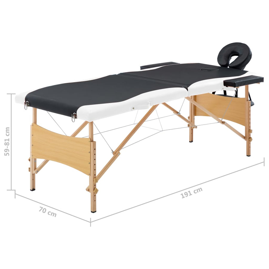 Massagetafel Inklapbaar 2 Zones Hout Zwart en wit