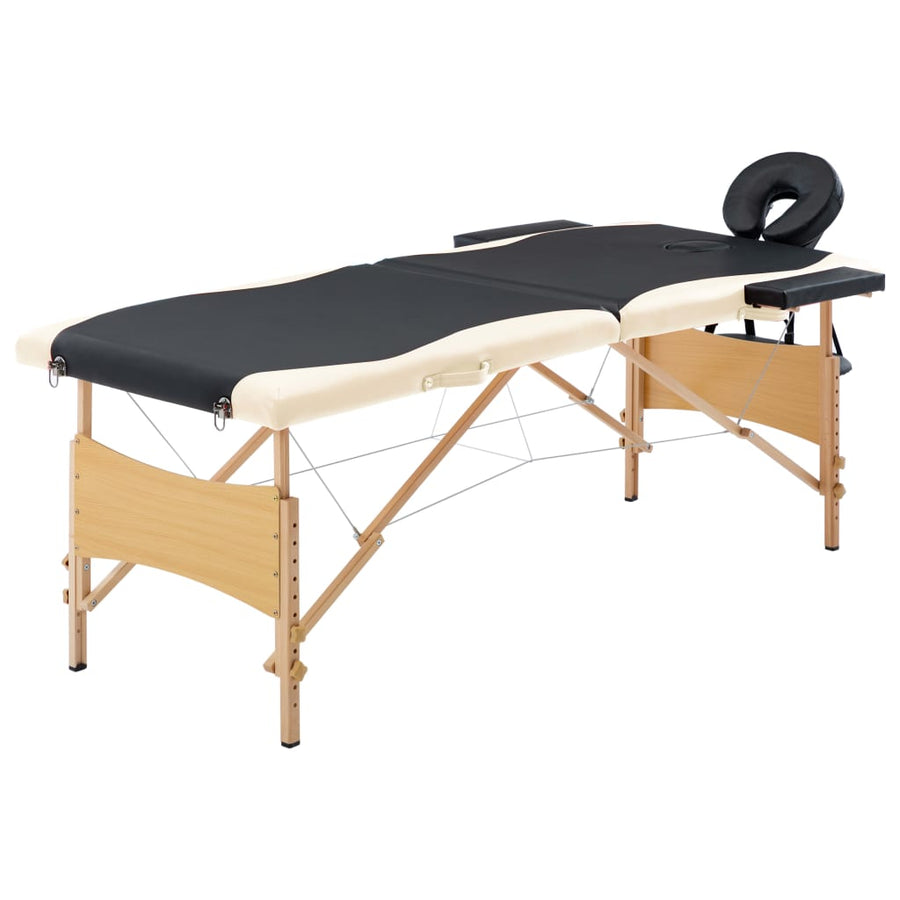 Massagetafel Inklapbaar 2 Zones Hout Zwart en beige