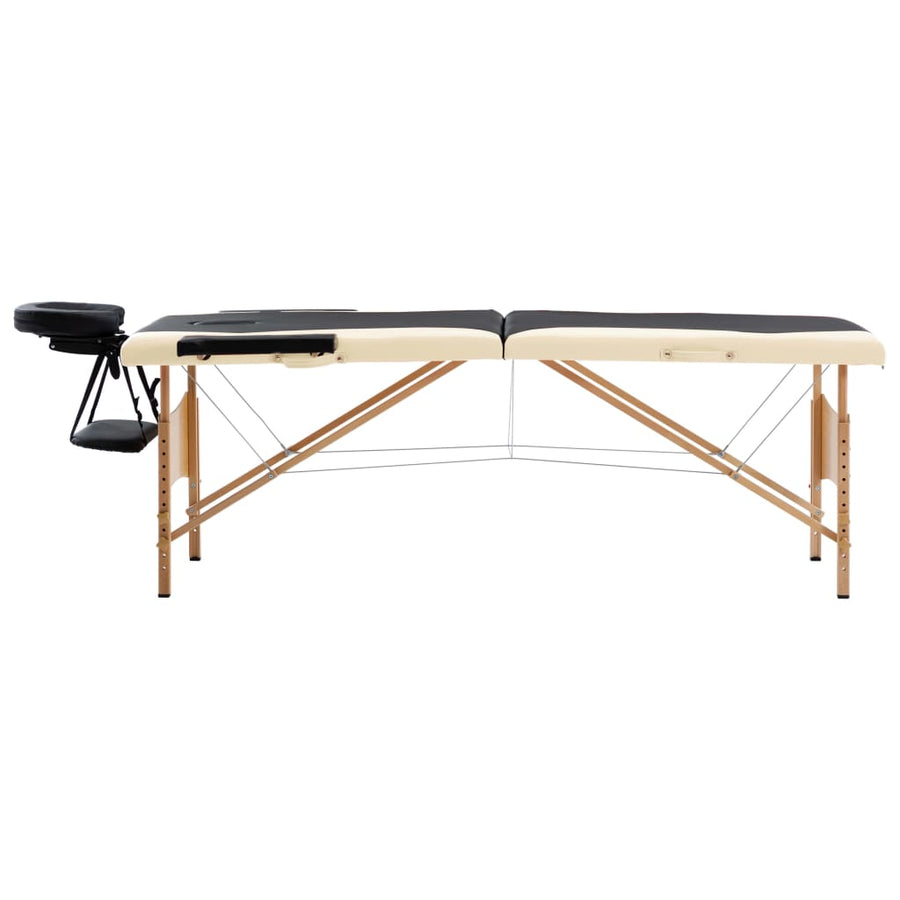 Massagetafel Inklapbaar 2 Zones Hout Zwart en beige