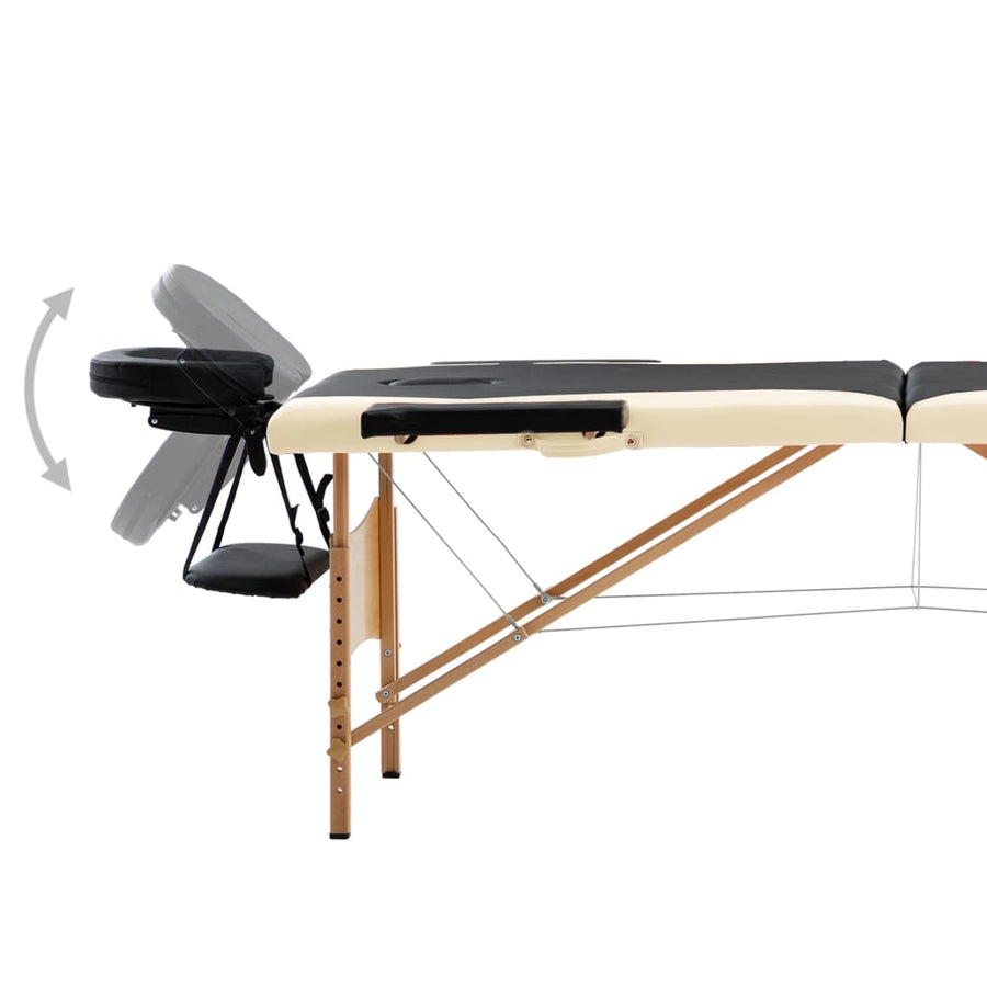 Massagetafel Inklapbaar 2 Zones Hout Zwart en beige
