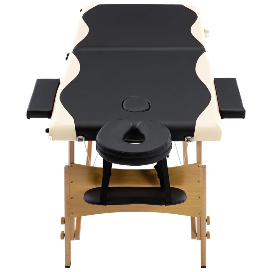 Massagetafel Inklapbaar 2 Zones Hout Zwart en beige