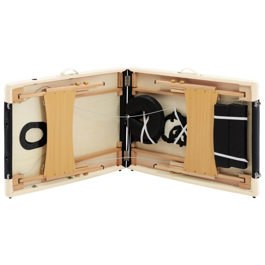 Massagetafel Inklapbaar 2 Zones Hout Zwart en beige